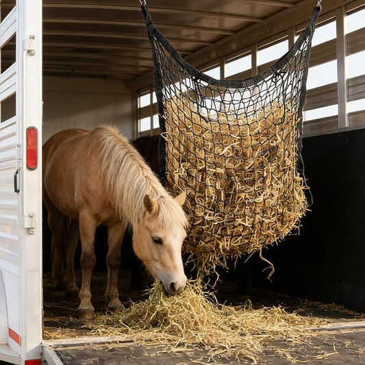 2 Pcs Slow Feed hay nets for Horses Large Capacity Hanging hay Bags 31 x 28 Inch Horse hay Feeder Suitable for All Day Feeding of Horses Goats Sheep Donkey and Trailer,Black