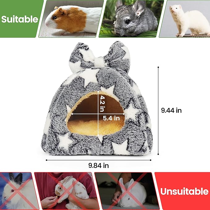 Mygeromon Guinea Pig Bed Rabbit Hideout Warm Fleece Cuddle Cup Washable Winter Sleeping House for Small Pet/Ferret/Chinchilla/Bunny (Star Style)