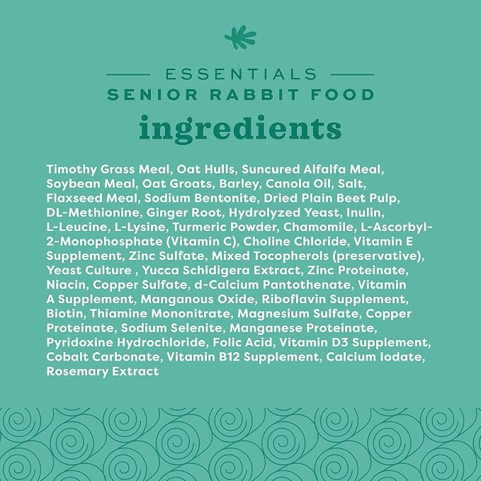 Oxbow Essentials Rabbit Food, Senior, Made with Oxbow Alfalfa for Rabbit, Vitamin & Mineral Rich Pet Pellets, Small Animal Pet Products, Bunny Food, Made in USA, High Fiber, 8 lb. Bag