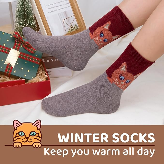 Justay 5 Pairs Womens Wool Socks Thick Warm Winter Socks Casual Cozy Socks Vintage Knit Crew Socks Gift for Women