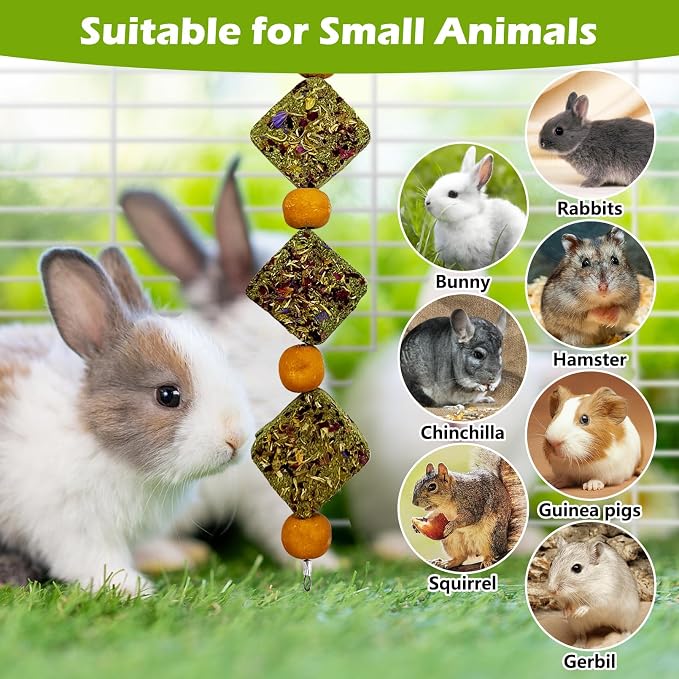 kathson Rabbit Chew Toys for Teeth Bunny Natural Timothy Grass Cake Guinea Pig Hanging Chew Toys Treats for Bunny Chinchilla Hamsters Squirrel and Other Small Pets Playing Improve Pets Dental