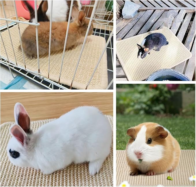 Bunny Scratching Pad for Rabbit: 2pcs Natural Sisal Mats for Small Animal,Claws & Teeth Care for Rabbit,Chew Toys for Grinding or Bedding for Sleeping Indoor
