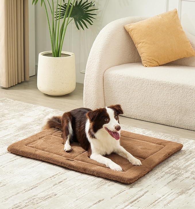 MADE 4 PETS Dog Crate Pad Bed for Large Dogs, Washable & Reversible, Anti-Slip Kennel Mat for Cozy Sleeping, Soft Fluffy Dog Bed for Indoor & Outdoor Use, 44"x32", Brown