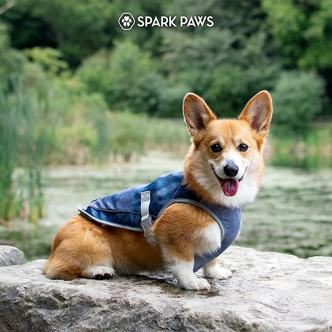 Spark Paws Dog Cooling Vest - SPF 50 UV Sun Protection - Summer Heat Relief Gear for Dogs, Lightweight, Evaporative Cooling - Dog Anxiety Relief Vest During Hot Days - Ice Blue, Large