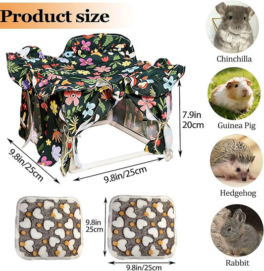 Guinea Pig Hideout Tent Guinea Pig Tunnel Bed House Cave Detachable Bunny Hiding Hut with Curtain for Chinchilla Ferret Hedgehog Hamster Cavy (Colorful)