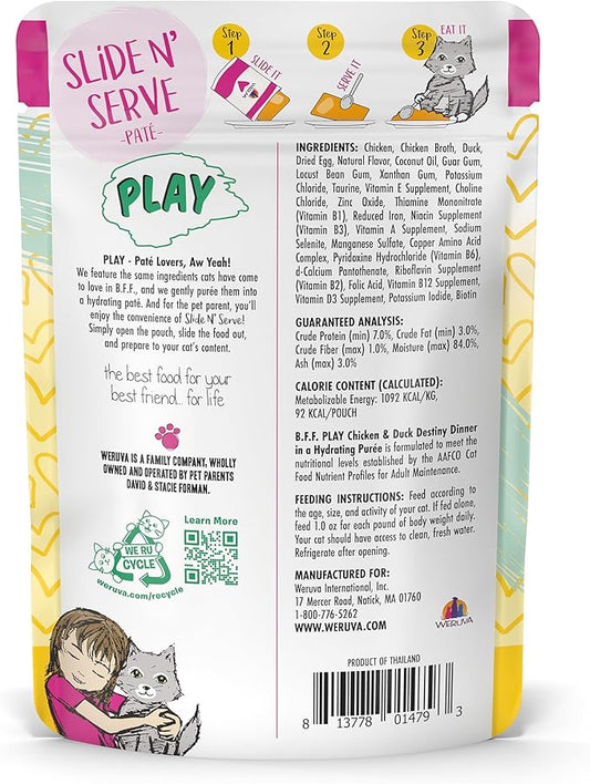 Weruva B.F.F. Play - Best Feline Friend Paté Lovers, Aw Yeah!, Chicken & Duck Destiny with Chicken & Duck, 3oz Pouch (Pack of 12)