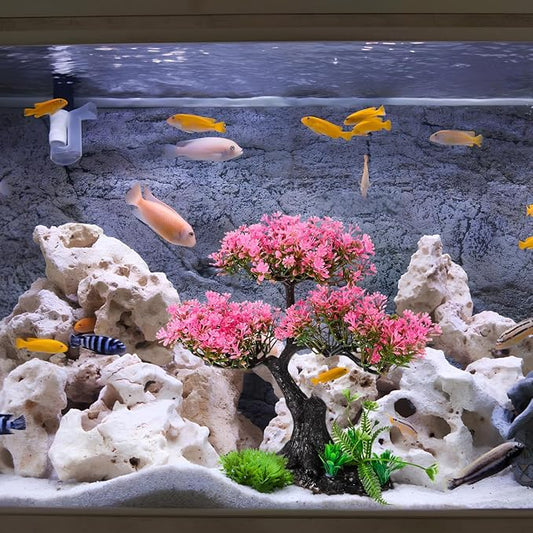 Aquarium Decor Artificial Plants Tree Set: 11.4 Inch Plastic Plants for 10-50 Gallon Fish Tank Decoration Pink Simulation Aquarium Tree Betta Fish Bowl Ornaments Home Office Decor