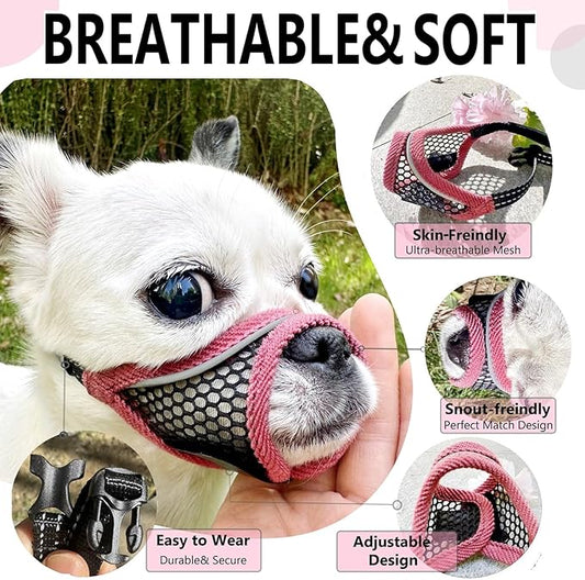 Dog Muzzle, Soft Mesh Muzzles for Small Medium Dogs for Barking Biting Grooming Vet Visits, Short Snout Puppy Mask Allows Drinking, Breathable Mouth Cover 10-20 lbs (Cherry-red, S)