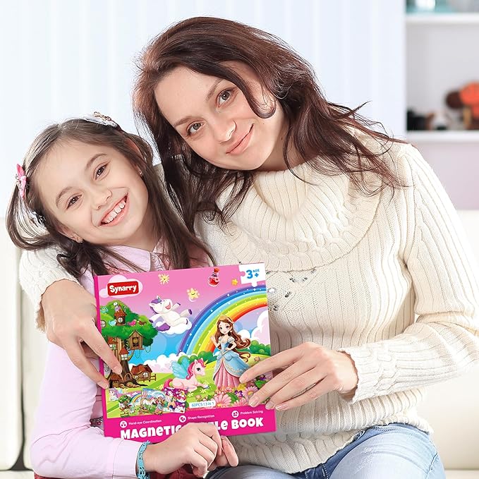 SYNARRY Unicorn Princess Fairy Magnetic Puzzles for Toddlers 3-5 Girls, 20 Pieces Travel Puzzles for Kids Ages 4-6, Easter Basket Stuffers for Kids, Car Airplane Road Trip Activities Magnet Games Toy