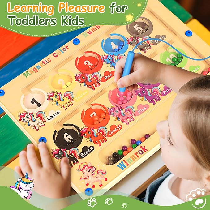2 in 1 Double Side Magnetic Color & Number Maze, Alphabet Board Aged 1-3 Unicorn Toys, Montessori Magnet Puzzle Learning Counting Matching Gifts for Toddlers Kids Girls Boys 3 4 5 Birthday Gifts Toys
