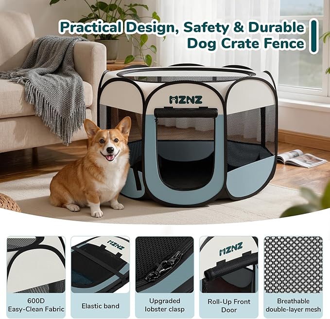 Dog Cat Playpen with Pee Pad, Portable Puppy Pet Crate Indoors for Small/Medium Dogs Cats Rabbits, Foldable Dog Cage Enclosure for Outdoor, Pop Up Dogs Tent Kennel with Carrying Case, Grey
