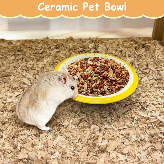 kathson Hamster Ceramic Food Bowl Small Animal Bowls with Banana Pattern for Cage Guinea Pig Anti-Turning Food and Water Dish Pet Feeder for Gerbil Hedgehog 2PCS