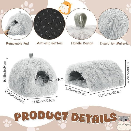 2 Pack Guinea Pig Hideout Bed with Tunnel, Large Soft Plush Cozy House, Washable Hideaway for Guinea Pigs and Small Animals(Style 1)