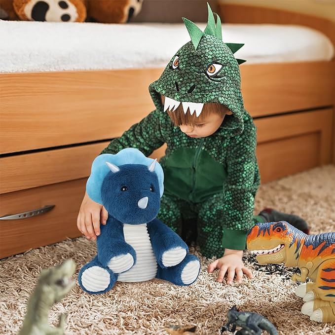 SuzziPals Microwavable & Coolable Triceratops Dinosaur Stuffed Animals, Heated Stuffed Animal Heating Pads for Soothing & Relaxation, Navy Blue Dino Plush for Stress Relief, Plushies Dinosaur Gifts