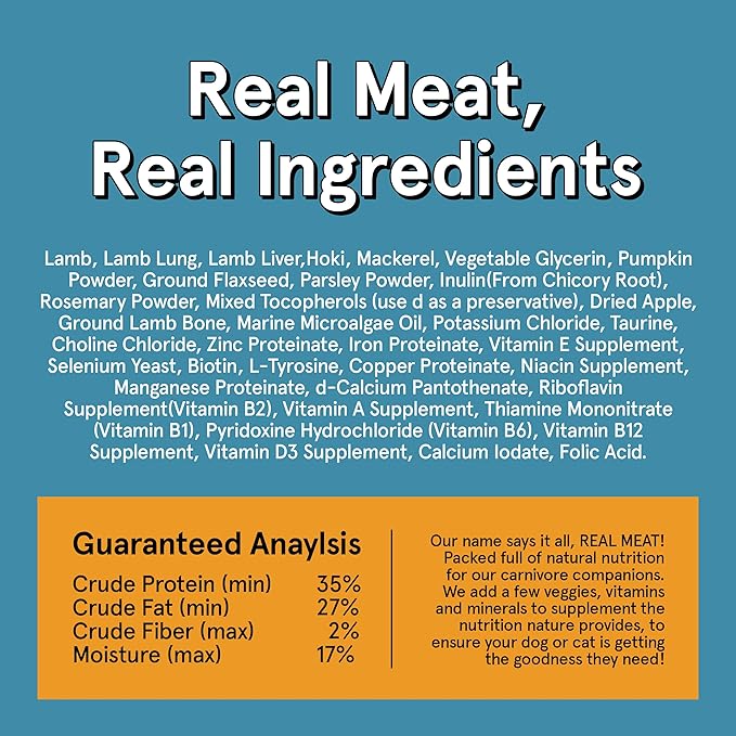 Real Meat Air Dried Cat Food & Dog Food w/ Real Lamb & Fish - 3.5lbs of USA-Crafted Grain-Free Dry Dog & Cat Food Sourced from Free-Range Lamb & Ocean-Caught Fish - All Natural, High Protein Pet Food