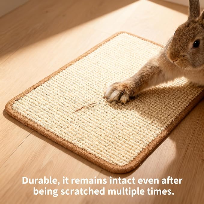 2 Pack Rabbit Scratching Mats with 8 Pcs Rug Grips, 15.7x23.6 Inch Sisal Bunny Scratch Pads for Cages, Claw & Teeth Care, Bedding for Biting, Sleeping & Resting - for Guinea Pigs & Small Pets
