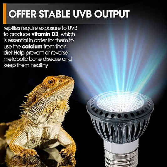Premium High-Intensity UVB Reptile Light for Optimal Calcium Metabolism,5-Watt 10.0 Desert UVB Light Ideal for Desert-Dwelling Reptiles Bearded Dragons Tortoises