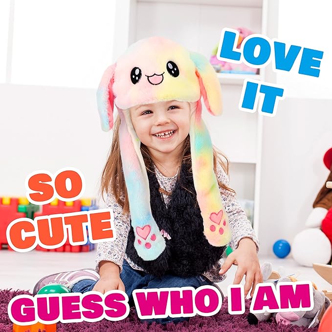 Bubblepompom Animal Hat with Ears Moving Jumping Pop Up Beating Hat Plush Holiday Cosplay Dress Up Funny Gift for Kids