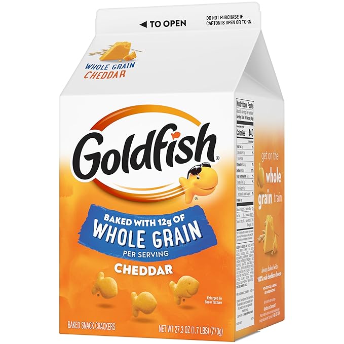 Goldfish Cheddar Cheese Crackers, Baked with Whole Grain, 27.3 oz Carton