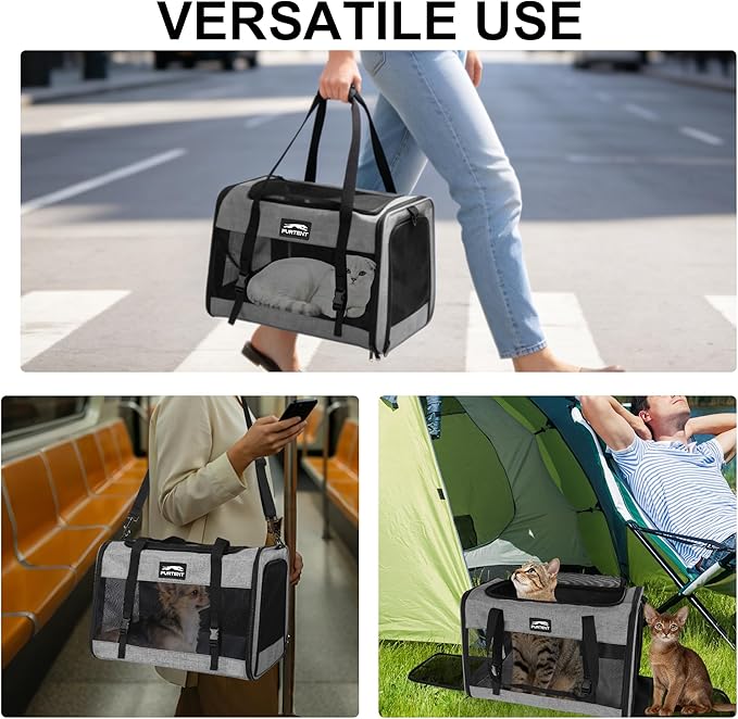 Soft Sided Cat Carrier for Large Cats, Pet Carrier for 2 Cats or Small Dogs Up to 25Lbs, Large Cat Carrier with Shoulder Strap, Cat Car Carrier with Safety Buckle & Cushion, 20x13x13 inches, Grey