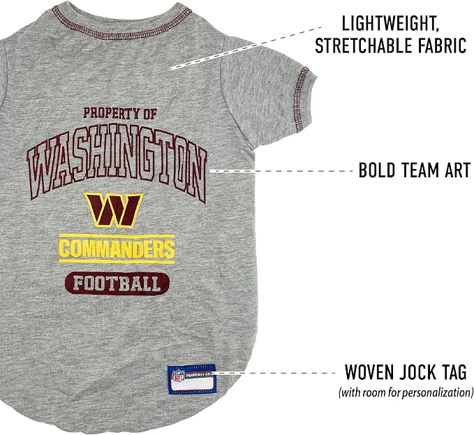 NFL Washington Commanders Dog T-Shirt Large. - Licensed Shirt for Pets Team Colored with Team Logos- Premium Stretchable Materials for the Comfort of Your Dog & Cat