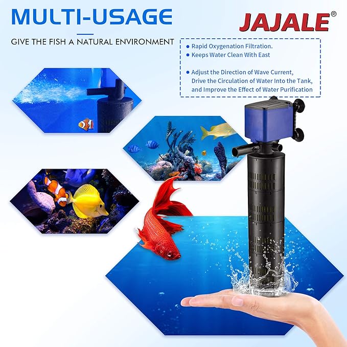 660 GPH Internal Filter Submersible Pump - 3 in 1 Aquarium Fish Tank Pump with Oxygenation, Filtration & Water Cycling, 6.6 ft max lift, 35W - 2 Pack