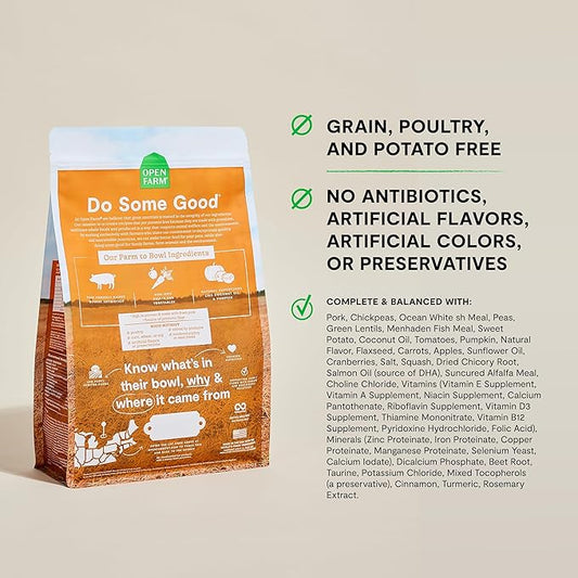 Open Farm, Grain-Free Dry Dog Food, Complete & Balanced Kibble, Sustainably & Ethically Sourced Ingredients, Non-GMO Veggies & Superfoods to Support Overall Health, Pork Recipe, 22lb Bag