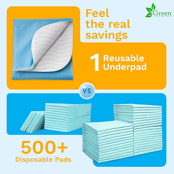 Green Lifestyle Washable Underpads 6 Pack - Large Bed Pads, 34