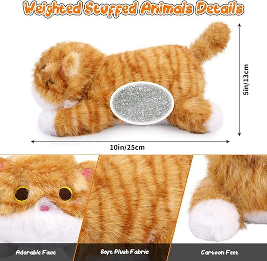Weighted Cat Stuffed Animal,Weighted Plush Realistic Orange Tabby Cat Stuffed Animal,Soft Hugging Orange Cat Plush Kawaii Weighted Plushie Pillow Gifts for Kids Girls Boys