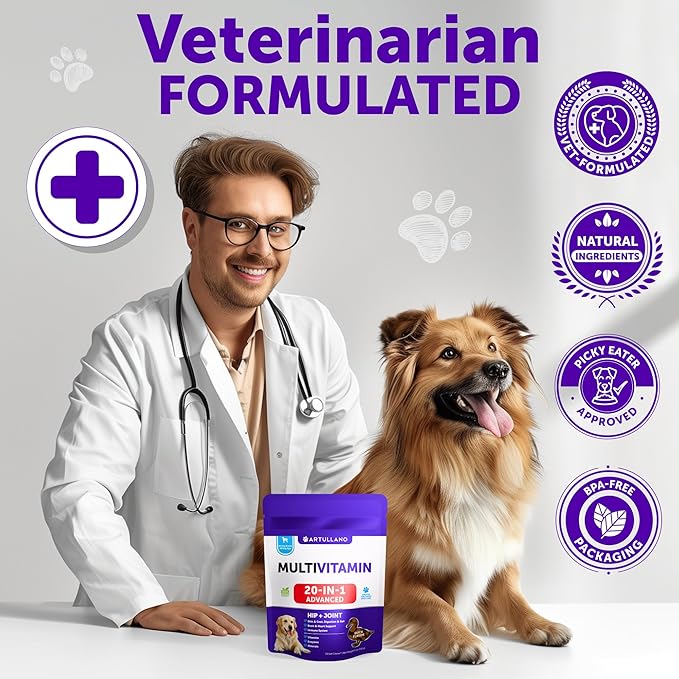 26 in 1 Dog Multivitamin with Glucosamine - Chewable Dog Vitamins and Supplements - Senior & Puppy Multivitamin Chews for Pet Hip & Joint Support, Immunity, Mobility, Skin, Digestion - 70 Soft Treats