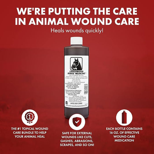 Underwood Topical Horse Care Wound Spray - 16oz Refill Horse Wound Care Horse Essentials for Quick Healing of Cuts – Horse First Aid Kit & Wound Care for Dogs – Equine First Aid Kit & Dog Wound Heal