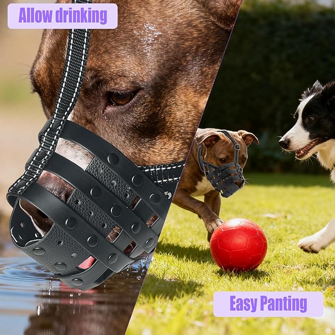 PVC Woven Basket Dog Muzzle for Medium & Large Sized Dogs - Pitbull, Amstaff & Rottweiler Breathable Adjustable Muzzle, Safe Anti-Chewing Biting Comfortable
