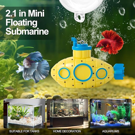 CousDUoBe 2.1 in Mini Floating Submarine Fish Tank Decoration Set,Cute Retro Submarine Set and Floating Diver,Aquarium Decorations Resinous Betta Fish Tank Accessories