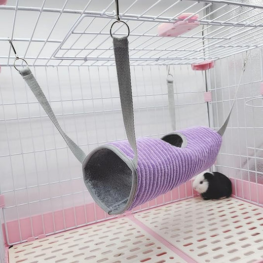 Ferret Hammock Tunnel, Play & Sleep Rat Hammock for Guinea Pigs, Rats, Hamsters, Soft Plush Cage Accessory - Violet - Rat