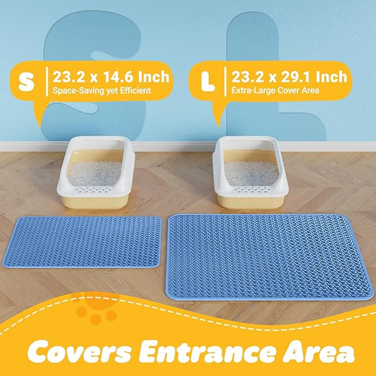 Cat Litter Mat - 30'' x 24'' Large Litter Trapping Mat, Easy to Clean Litter Box Mat, Waterproof, Urine-Proof, Non-Slip Kitty Litter Mats for Floor, Blue