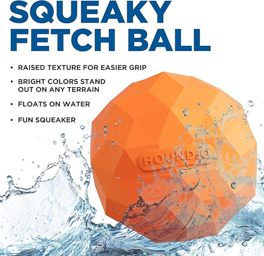 Dog Toys | Squeaky Fetch Ball for Dogs | Bright Orange Floating Outdoor Dog Ball with Squeaker