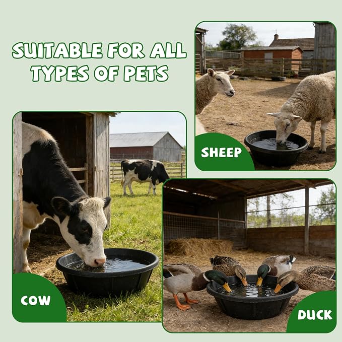 4 Pcs Rubber Feed Pan 2 Gallon and 1 Gallon Horse Feed Bucket Utility Feed Bucket Rubber Bowl Chicken Dust Bath Livestock Water Bowl for Pig Goat Chicken Dogs Farm Small Animal