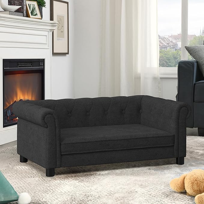 Dog Sofa Couch for Medium Dogs, Memory Foam Pet Sofa Couch with Washable Fabric, Durable Elevated Dog Bed with Legs, Removable Cushion for Medium Dogs, Black