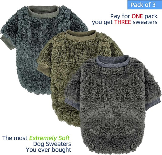 FabriCastle Dog Sweater, 3-Pack Dog Clothes & Coat, Pet Jacket for Small & Medium Dogs Boy or Girl, Soft and Warm Cat Sweaters Doggy Apparel Costumes Christmas (Dark Teal,Army Green,Dark Grey, Large)