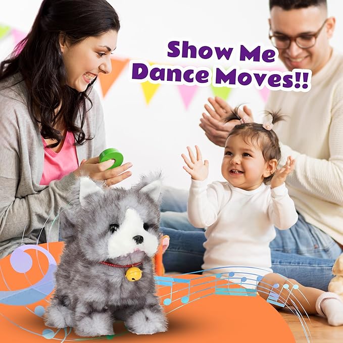 Walking Grey Cat Stuffed Animal Talking Wagging Nodding Educational Plush Toy Electric Interactive Animated Plushies for Girls Boys Birthday