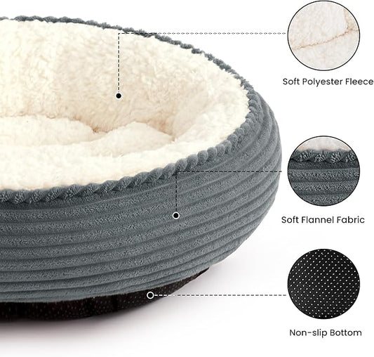 Love's cabin Round Donut Cat and Dog Cushion Bed, 25in Pet Bed for Small or Medium Dogs, Anti-Slip & Water-Resistant Bottom, Soft Durable Fabric Pet Beds, Washable Calming Cat Bed BluishGrey Stripe