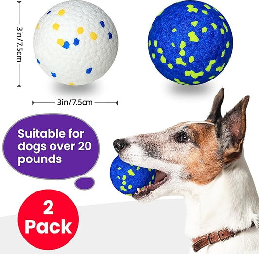 Dog Tennis Balls, 4 Pack 3" Indestructible Dog Toys for Aggressive Chewers, Outdoor Jolly Bouncy Balls, Durable Interactive Floating Dog Fetch Toy, Puppy Chew Toy for Teething, Blue White