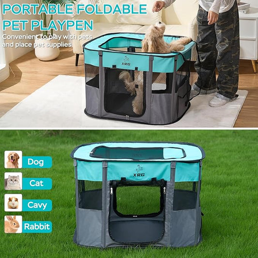 Portable Foldable Pet Playpen Collapsible Crates Kennel Playpen for Dog cat and Rabbit &Travel playpen Outdoor or Indoor (Medium(31.5" L x 23.6" W x 21.7" H), Green)