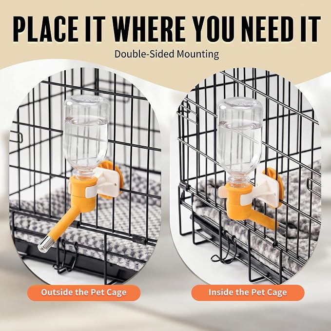 Choco Nose Patented No-Drip Dog Water Bottle/Feeder for Dogs/Cats and Other Small-Medium Sized Animals - for Cages, Crates or Wall Mount. 10.2 Oz. Mess Free Leak-Proof Nozzle 16mm, Orange (C590)