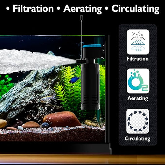 AquaMiracle Submersible Aquarium Filter 3-Stage in-Tank Filter with Dual Water Outlet & Aeration, Water Flow Adjustable 300GPH Internal Fish Tank Filter for 60-150 Gallon Aquariums