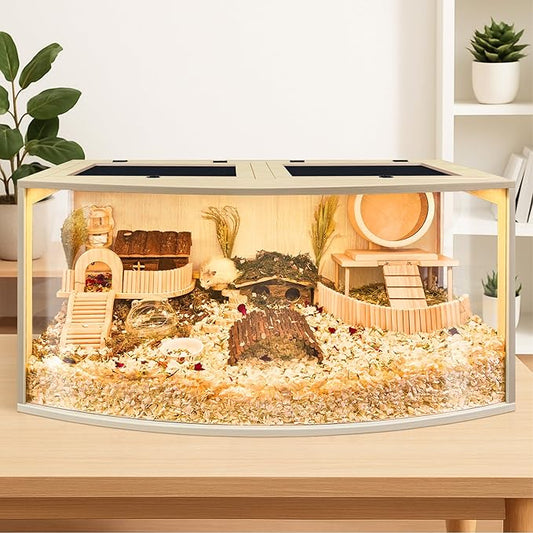 Prolee Hamster Cage Chew Proof Wood, Hamsters Enclosure Openable Top with Curved Design,Waterproof Small Animals Cage with Acrylic Sheets for Gerbils,Hamster Habitat(40 Inches)