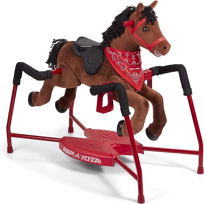 Radio Flyer Chestnut Interactive Riding Horse, For Ages 2-6, Plush Spring Rocking Horse, 3 Riding Levels, EZ Climb Step, Safety Straps, Spring Covers, Accessories, 60 lb Capacity, Toddler Ride On Toys
