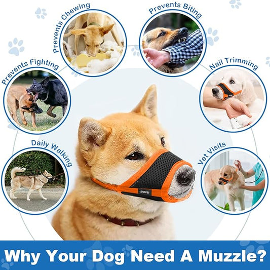Dog Muzzle, Soft Nylon Muzzles for Small Medium Large Sized Dogs to Anti & Prevent Biting Barking Chewing, Pet Mouth Guard for German Shepherd with Adjustable Strap,Allows Panting Drinking (Orange,M)