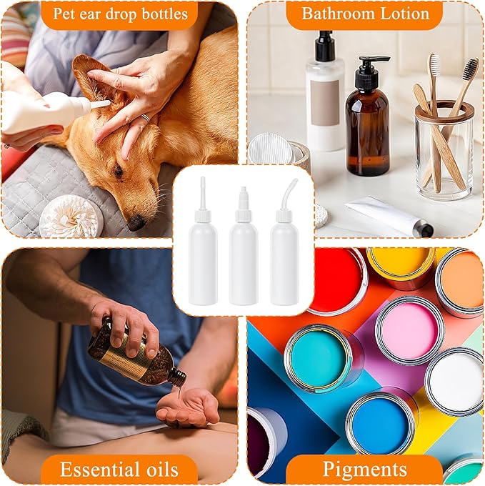 3PCS Empty Plastic Squeeze Bottles for Liquids, 3.38oz Empty Dropper Bottle for Medicated Ear Drops for Dogs with Stickers