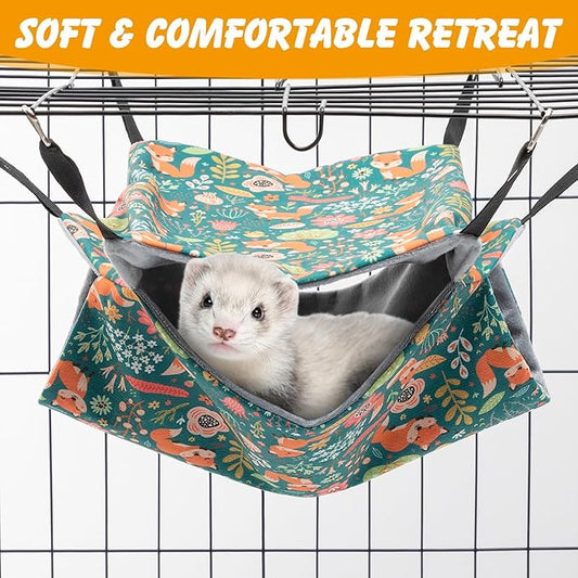 ondware 2 Pack Ferret Hammock and Tunnel Set, Soft Ferret Toys, Washable Rat Cage Accessories for Hamster Sugar Glider Squirrel